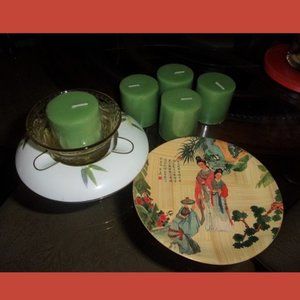 Vintage Collectibles Arranged As Candle Accent
